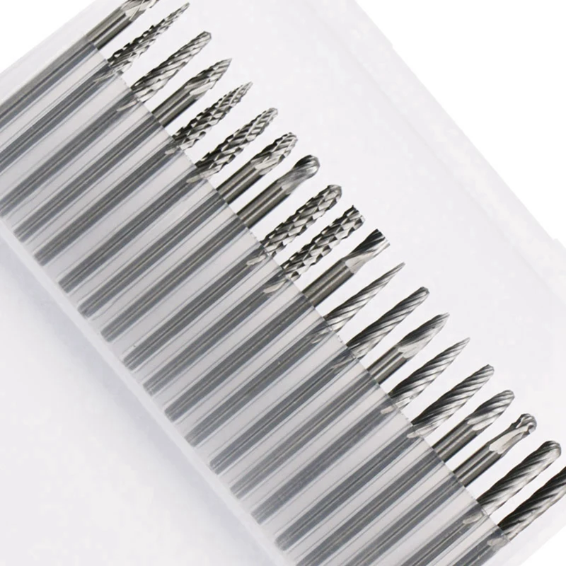 Corte duplo Tungsten Carbide Burrs Set, Rotary File Carving, Moagem Bit, 1/8 Shank Diâmetro, 20Pcs