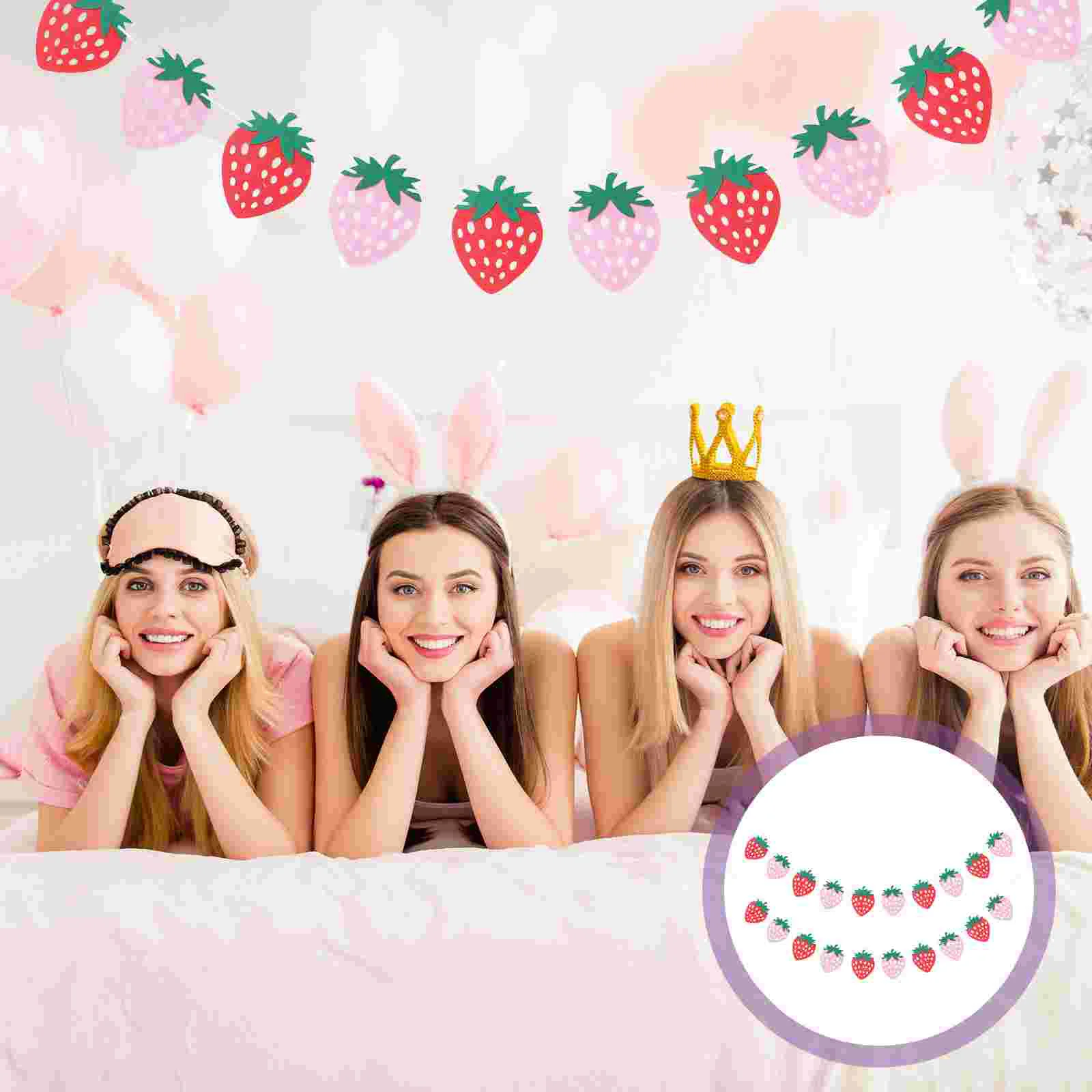 

2 Sets Birthday Balloons Strawberry Pull Flag Happy Banners Party Decors Buntings Baby