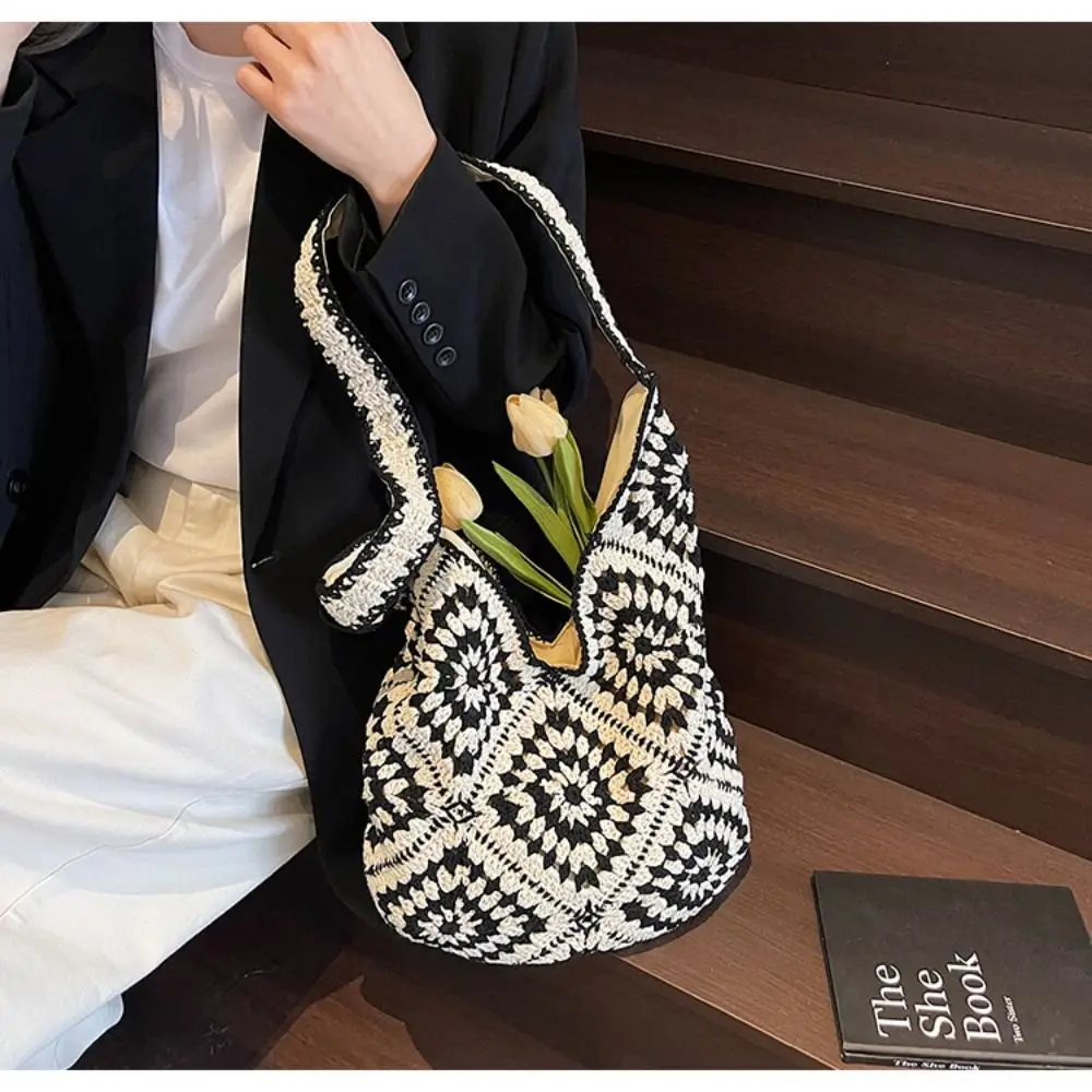 

Simple Shoulder Bag Knitted Bag Hollowed Out Bohemian Crochet Tote Bag Large Capacity Storage Bag Weave Bag Girl
