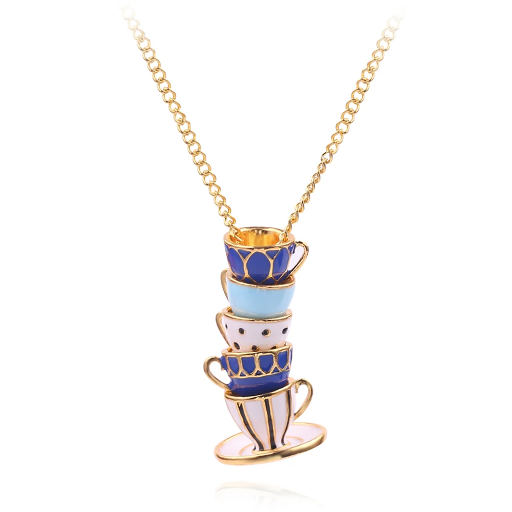 Tea Cup Charming Sweater Pendant Necklace for Women Plated Gold Choker Chain Necklace Simple Gothic Choker Accessories