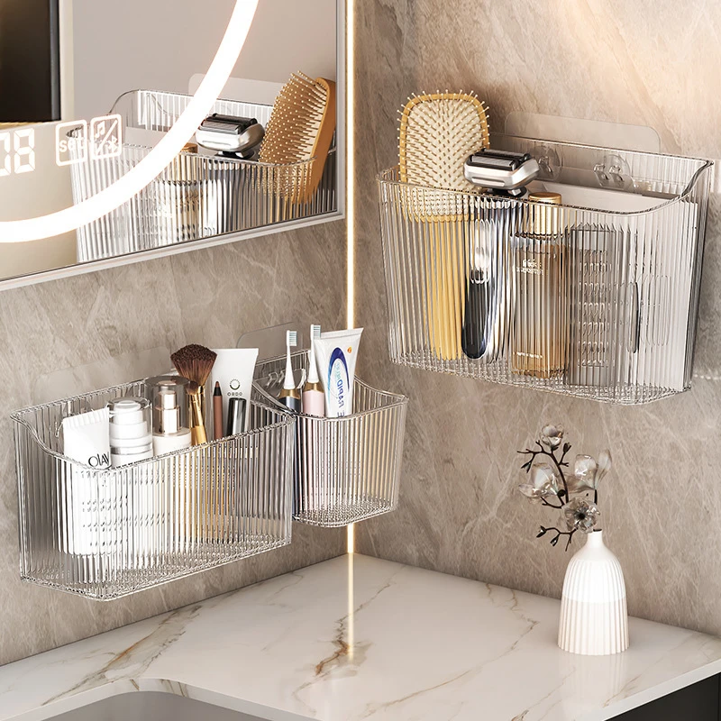 Multifuncional Transparente Storage Rack, Wall-Mounted Holder, Punch Free, Armário de cozinha, Box Organization