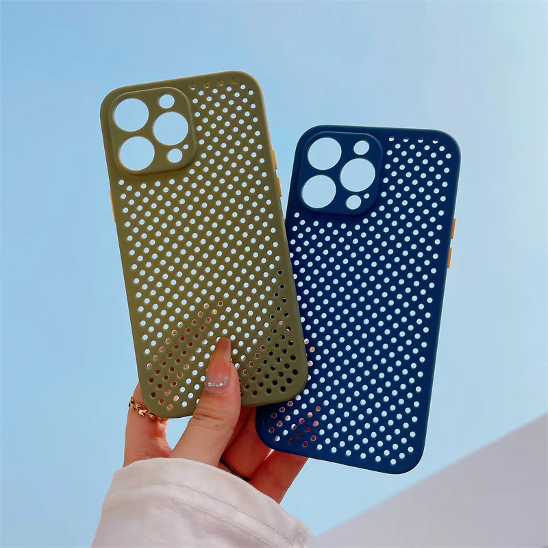 Luxury Heat dissipation Hole For Apple Phone Case iPhone 15 14 11 12 13 Pro Max XS X XR 7 8 Plus Mini Hollow Silicone Case Cover