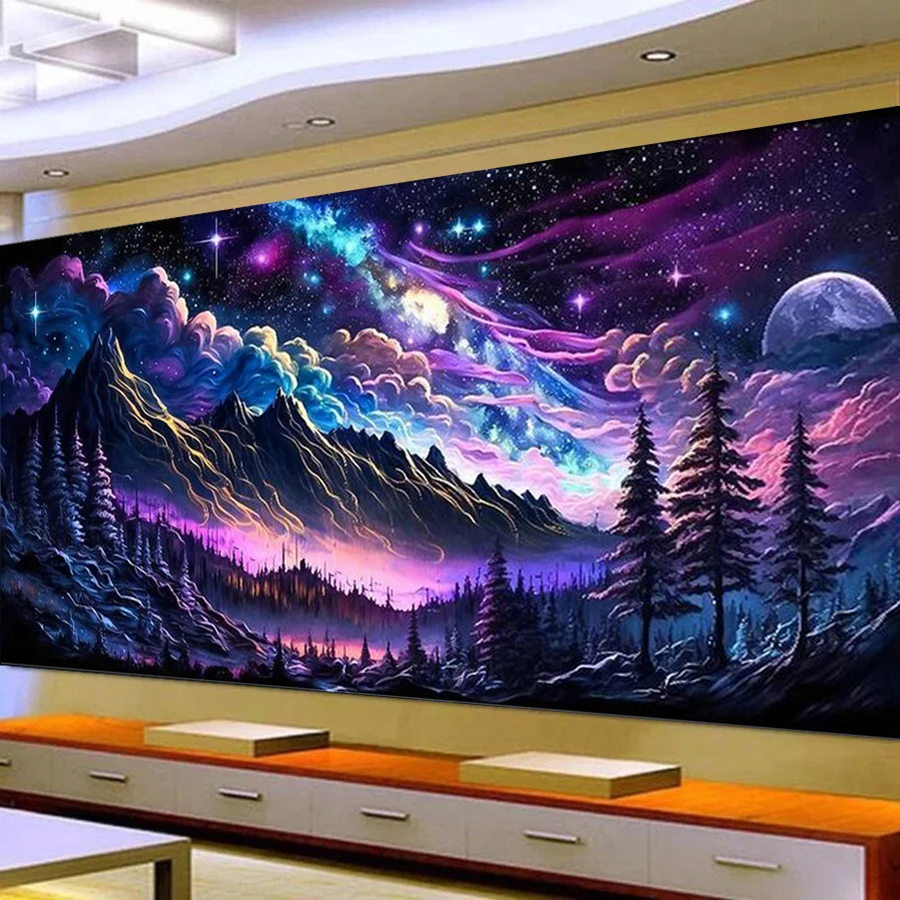 Fullcang Diy Large Size Diamond Painting Night Sky Shooting Stars Flowers Landscape Full Mosaic Embroidery Picture Wall Decor