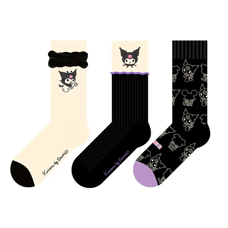 3Pcs Sanrios Four Seasons Female Medium Socks Kawaii Kuromi Cartoon Anti-Odor Breathable Cotton Socks Fashion Household Items