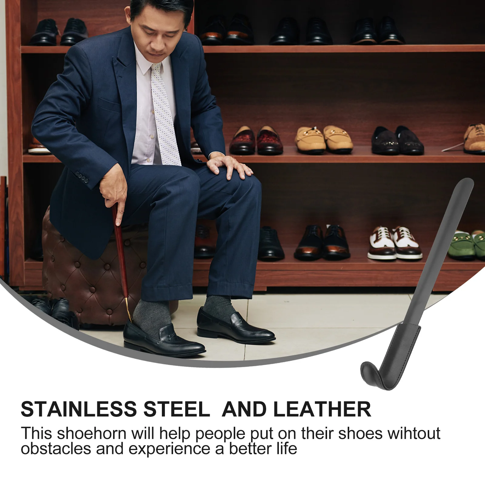 1 قطعة لبيسة الحذاء من الفولاذ المقاوم للصدأ بمقبض طويل أداة لبيسة الحذاء لكبار السن باللون الأسود المحمول أحذية معدنية رافع للاستخدام المنزلي والمكتب والسفر