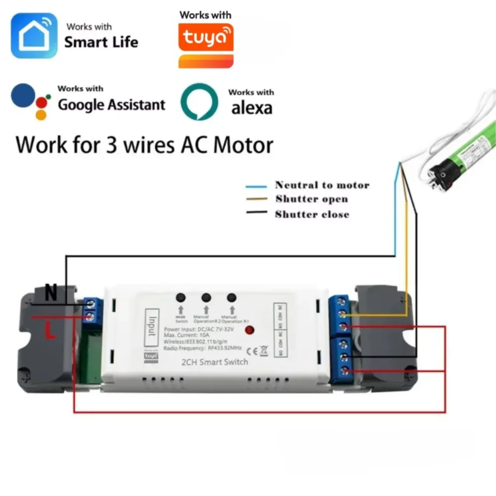 2CH WIFI Smart Electric Garage Gate Door Access Motor Switch DC 12V 24V AC 220V Pulse Relay Module RF433 Remote Works with Tuya