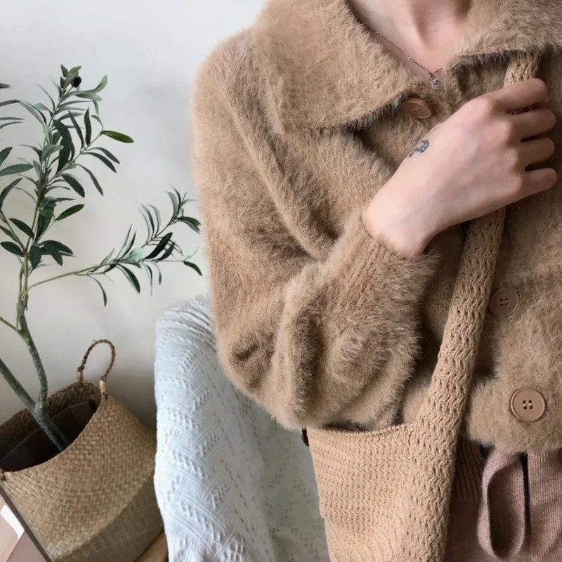 Autumn / Winter Knitted Cardigan Sweater Women Long-sleeved Lapel Single-breasted Women's Knitted Casual Jacket Sueter Mujer New