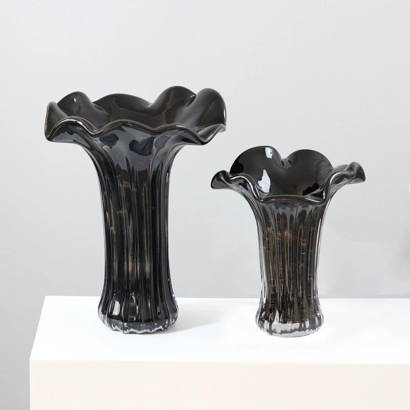 Light luxury modern black thickened glass vase high-end artificial blowing crystal flower ware villa living room home