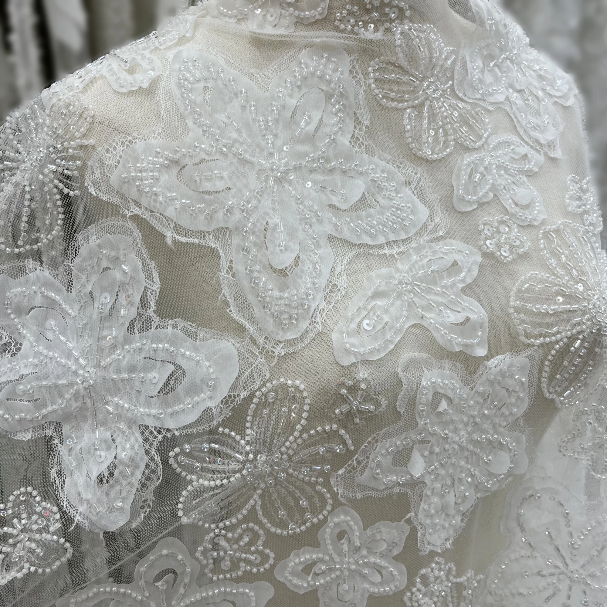 

Special delicate three-dimensional lace hand-embroidered is suitable for wedding dress evening dress fabric design