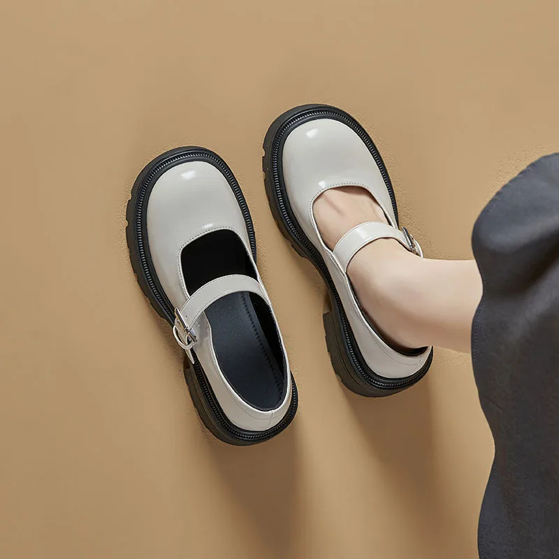 2026 Women's Platform Mary Janes British Style Chunky Sole Shoes Lightweight Foamed Sole Sheepskin Insole Mary Jane Shoes Glossy