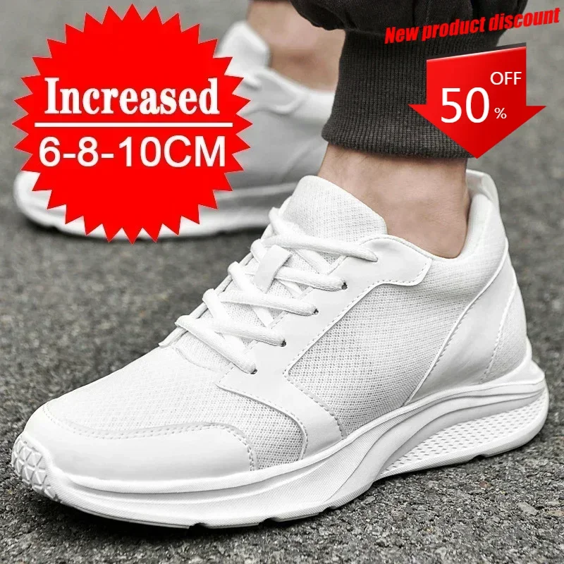 Chaussures de dehors Blanches avec Rehaussement NikInvisible pour Homme, Baskets Décontractées, Recommandées par un artificiel évateur, 10cm, 8cm