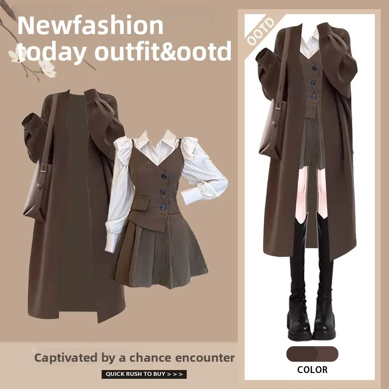 Printemps 2025 collège Sle tricoté Jaet irt Dr Tee pièce ensemble polyvalent Mature jupe trapèze U-Neline couleur Pure