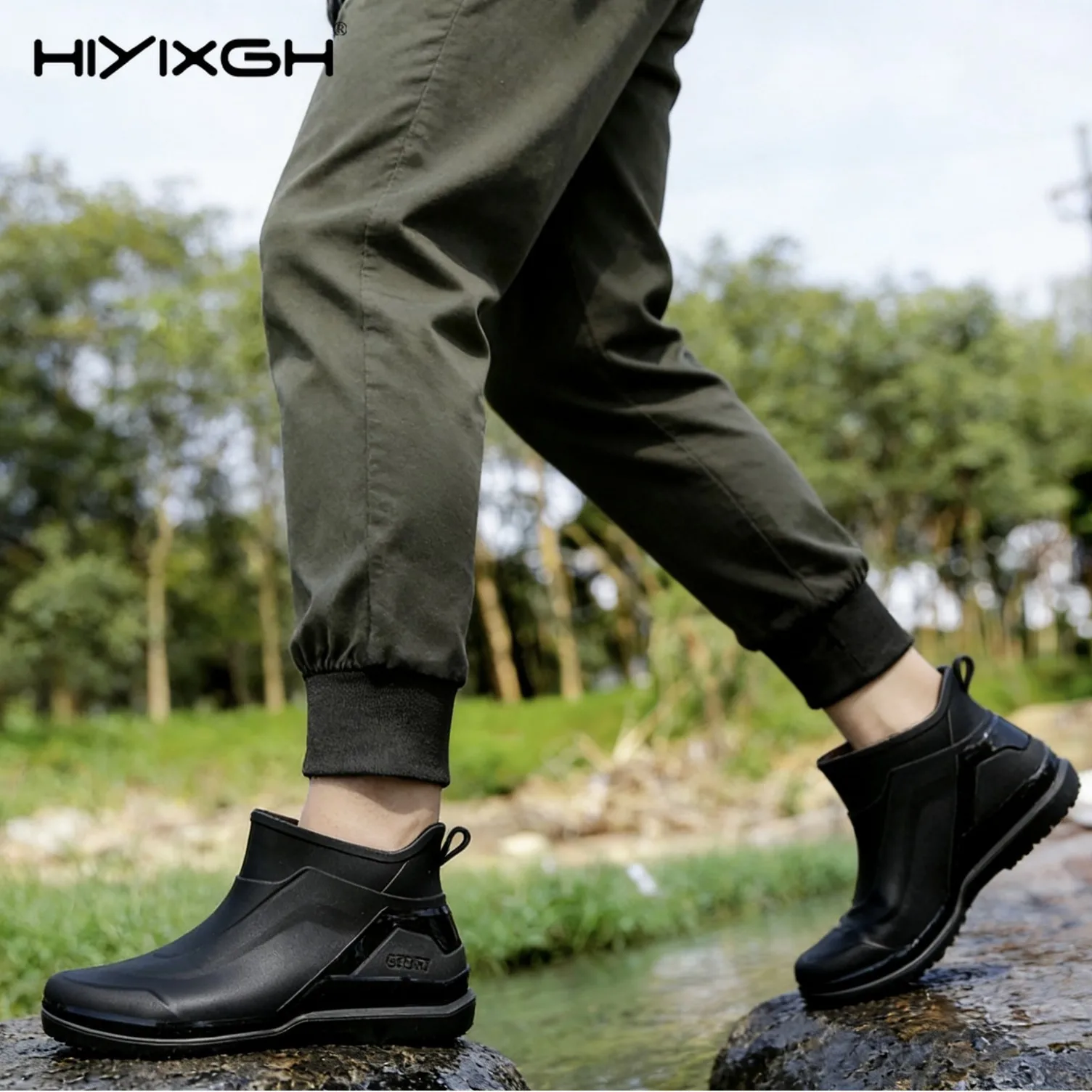 Men's Short Boots Waterproof Non-slip Stylish Rain Shoes Adults Summer Construction Site Rubber Shoes Middle Boots For Young Peo