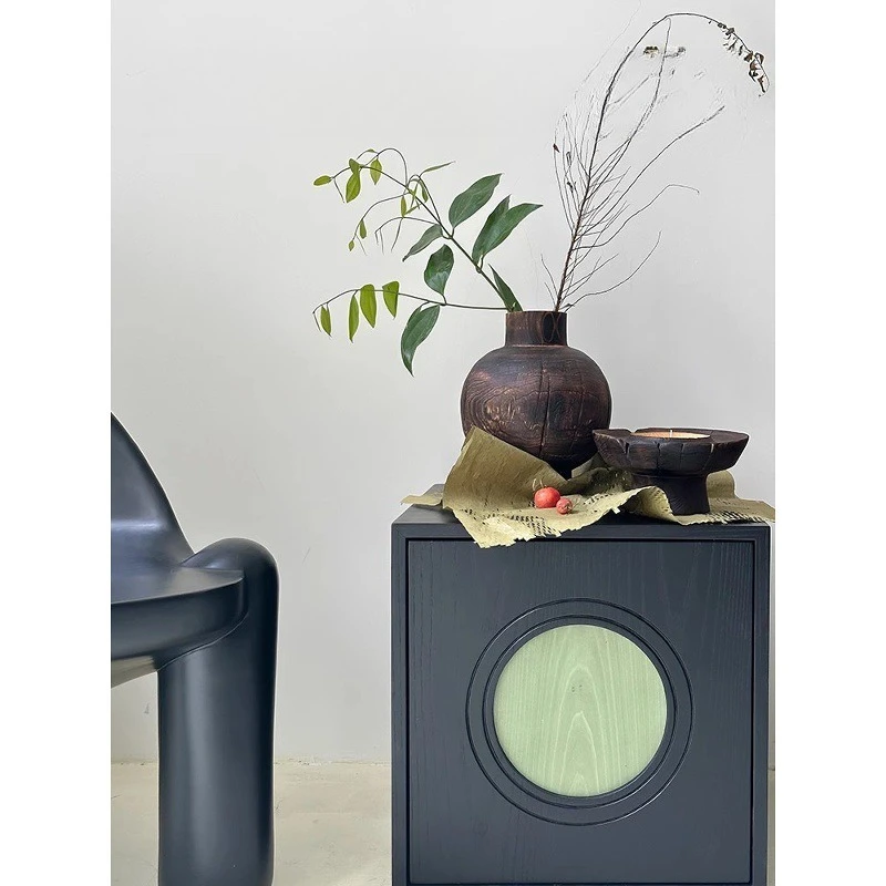 Japanese-style wabi-sandy wind solid wood combination cabinet module floor-to-ceiling chest bedroom table