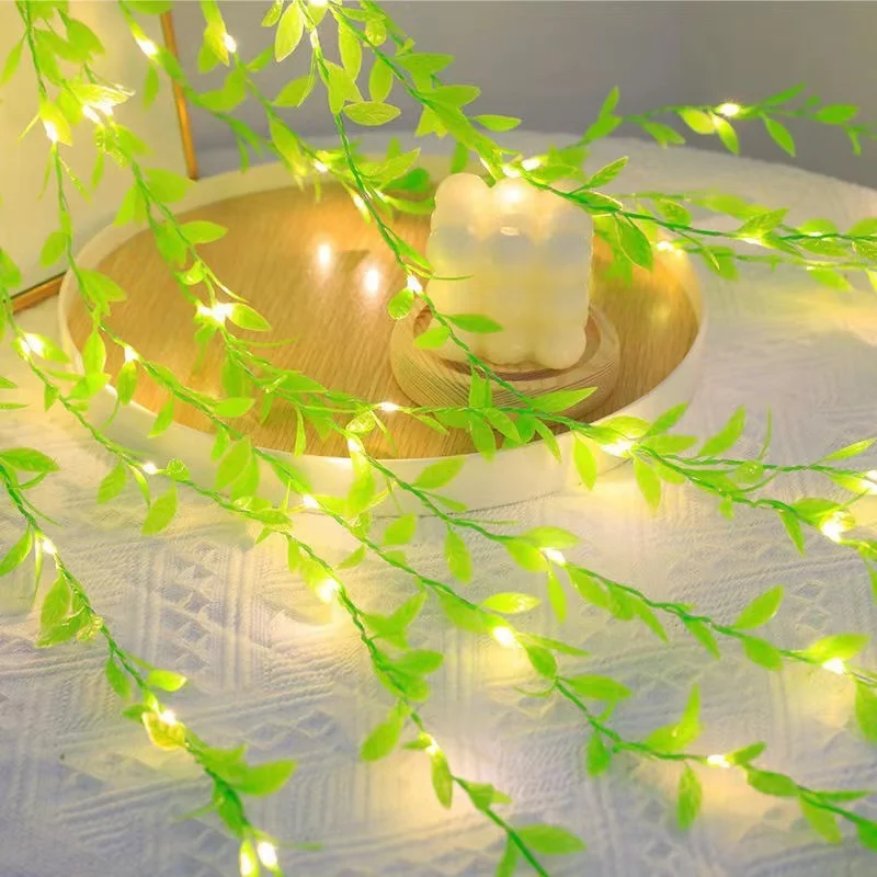 2M 20 Lamp Willow Curtain Vine Leaf Light String Imitation Leaf Waterproof Curtain Decorative Light for Living Rooms Courtyards