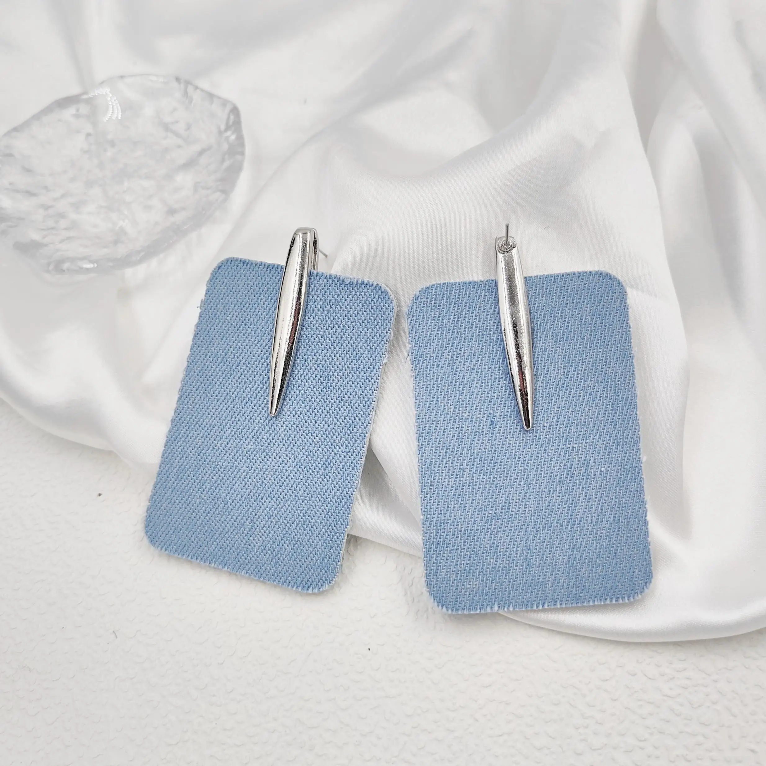 Bohemia Light Blue Denim Square Earrings for Women Boho Geometric Jewelry