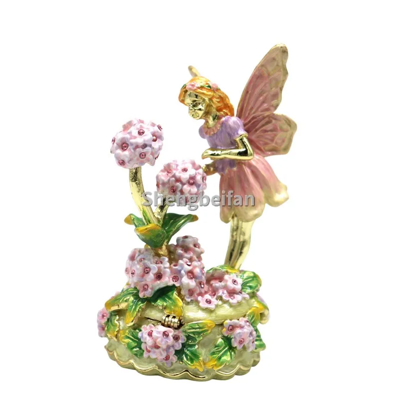 

Металлический ремесленный эмалированный орнамент, бабочка, фея, шкатулка для драгоценностей, держатель для безделушек с хрустальным украшением счетчика, подарочная шкатулка для безделушек