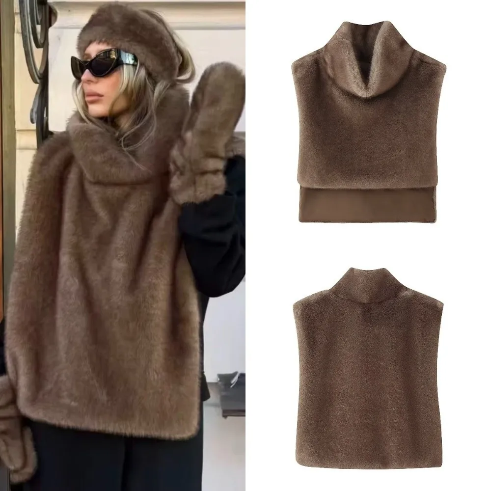 

Экологическая норковая водолазка, топы на бретелях, пушистый многослойный модный топ, утепленная куртка без рукавов с высоким воротником, осень-зима