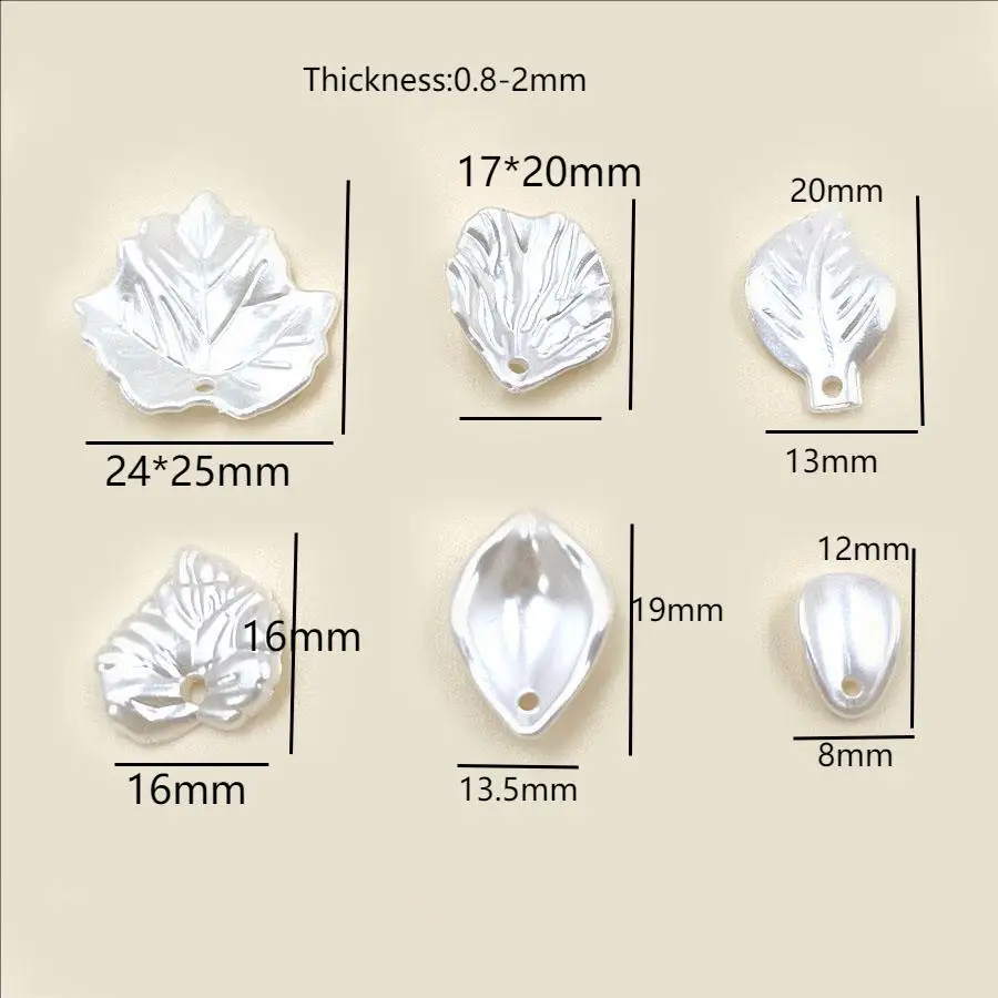 20pcs Leaf Shaped White ABS Pearl Beads Handmade Crafts Loose Beads Jewelry Accessories For DIY  Hair Jewelry Earrings Pendant