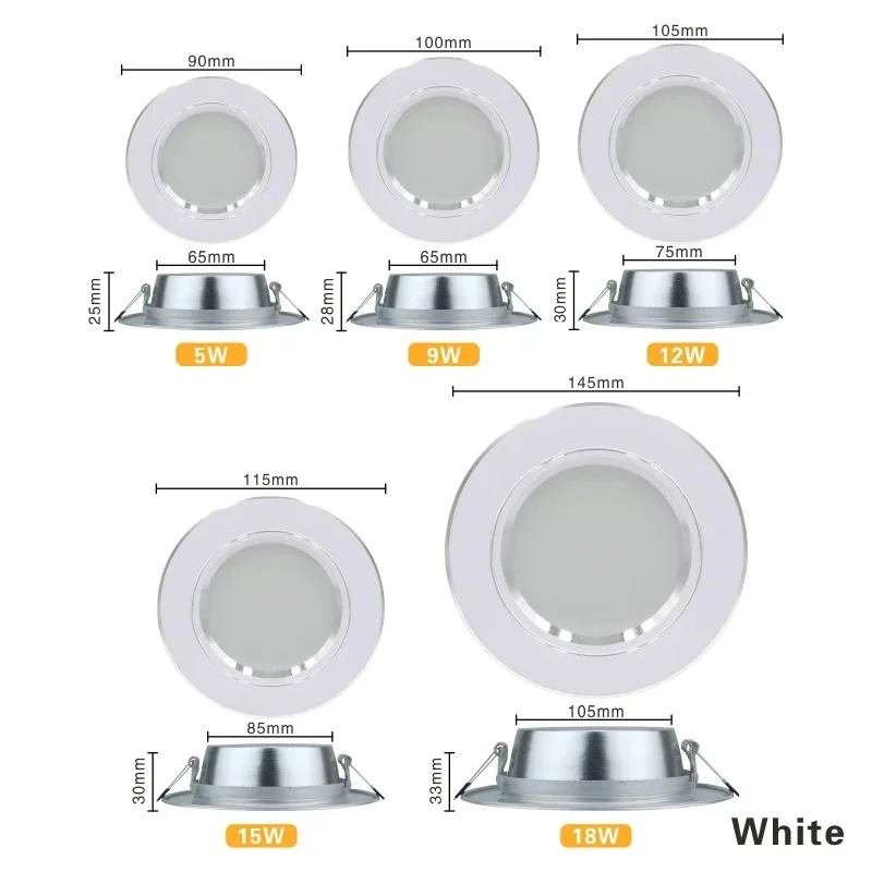 10Pcs  LED Downlight 220V Spot Three colors dimming 5W  9W 15W Recessed in LED Ceiling Downlight Light Cold Warm white Lamp