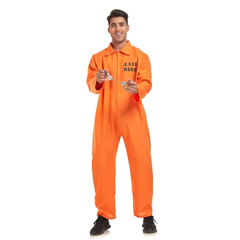 

Halloween Men Adult Cosplay Inmate Orange Jumpsuit Costume