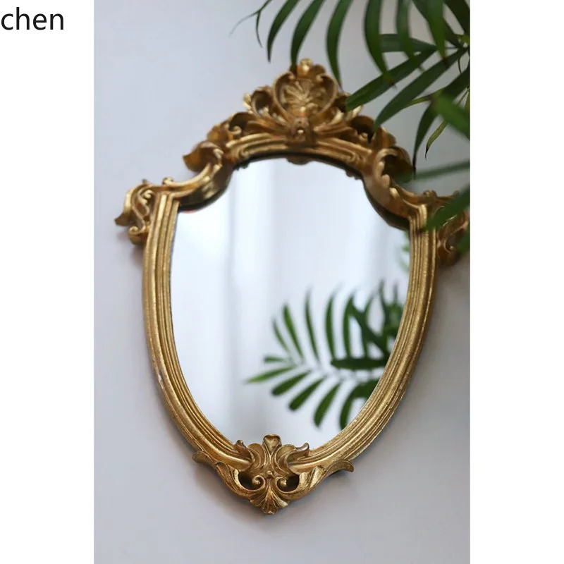 HT european and american retro distressed golden relief cut out     wall   mirror frame resin hanging