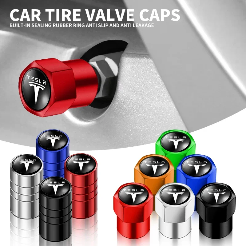 4pcs Aluminum Anti-theft Hexagonal Tire Valve Cap Automobile Tire Dust Cap For Tesla Model 3 X S Y P100D SpaceX Accessories