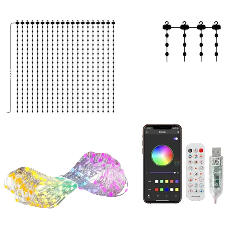 Smart RGB Pixel Curtain Lights Bluetooth APP Control DIY Text Pattern Programmable LED Curtain String Light Music Sync Remote Control Fairy Light Christmas Holiday Wedding Home Window Decor view 6