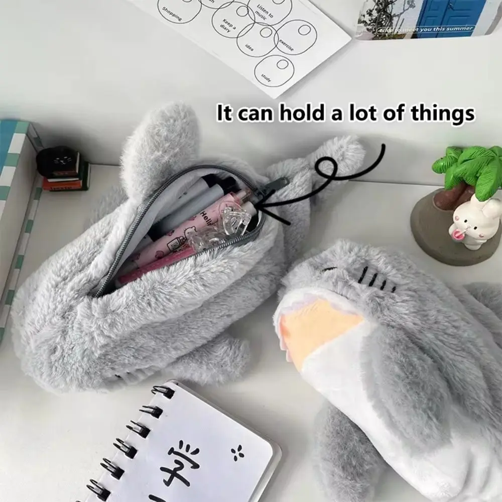 Desktop Organizer Big Shark Plush Pencil Bag Open Mouth Large Capacity Cartoon Pencil Bag Portable Soft Fluffy Pencil Bag School