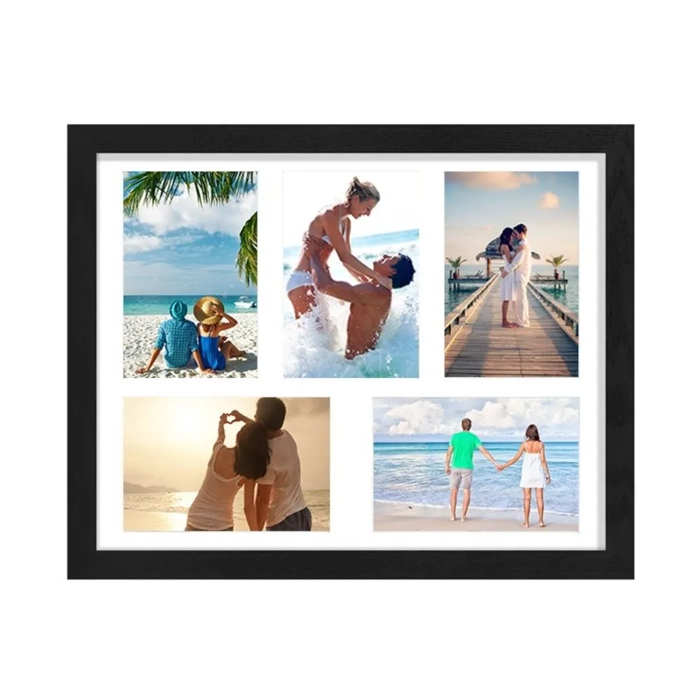 Multi-functional 5-Grid Photo Frame Rectangle Handmade Wooden Picture Frame Changeable Decorative Frame Multi-Photo Display