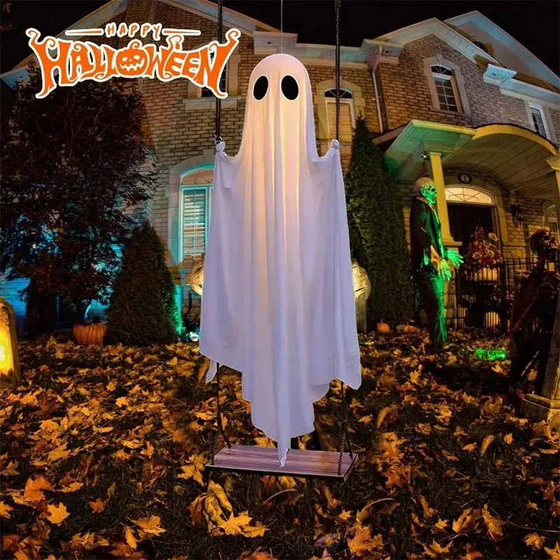 في الهواء الطلق كبير شنقا سوينغ شبح هالوين الديكور مع أضواء لطيف شبح الديكور مع Led لشجرة فناء الشرفة