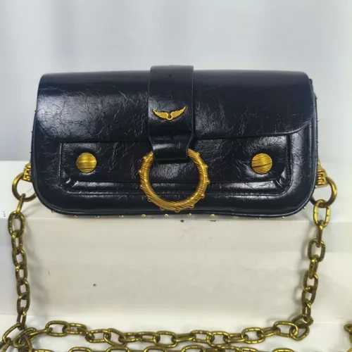 Imagen 2 del producto Zv clásico diseño circular de remaches de estilo francés: mini bolso simple y versátil, bolso de pecho, cadena de oro vintage