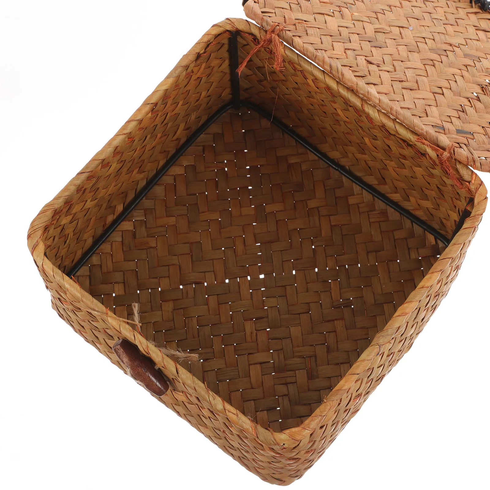 

Small Bear Storage Box Natural Seagrass Woven Basket Iron Wire Frame Organizer For Bathroom Bedroom Shelf Decorative
