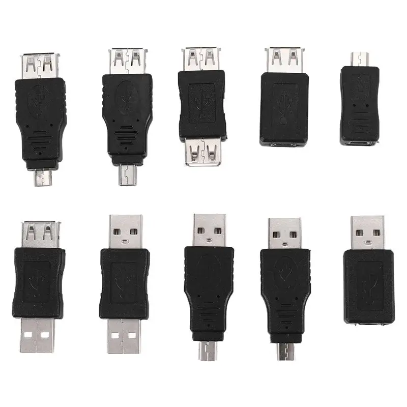 FULL-10PCS OTG 5 Pin F/M Mini Changer Adapter Converter USB Male To Female Micro-USB