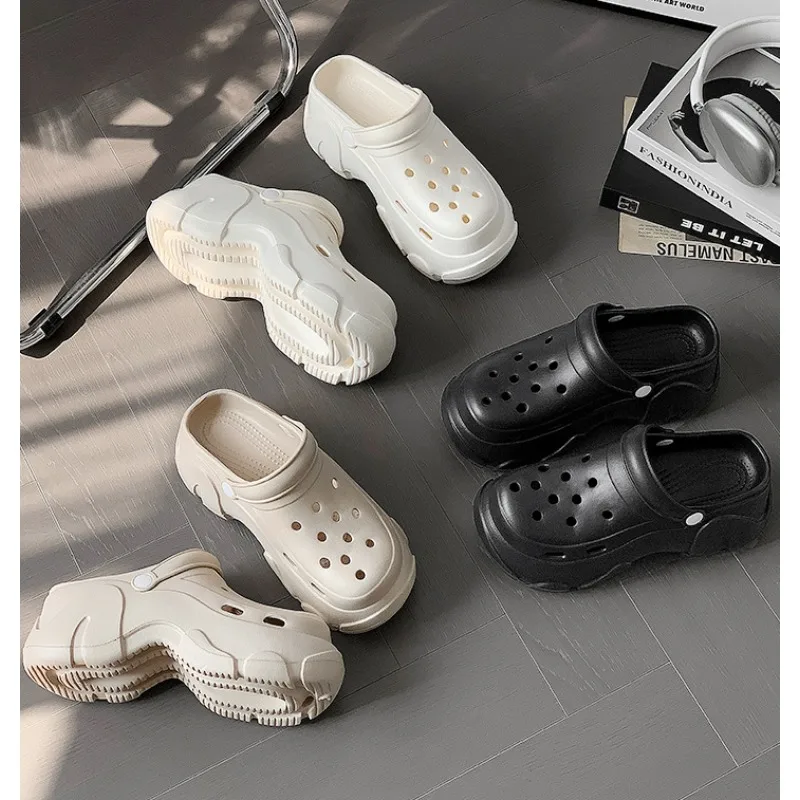 

Женские модные сандалии на массивной платформе, 2025 г., сабо из ЭВА на толстой подошве, садовая обувь для женщин, однотонные уличные нескользящие пляжные тапочки