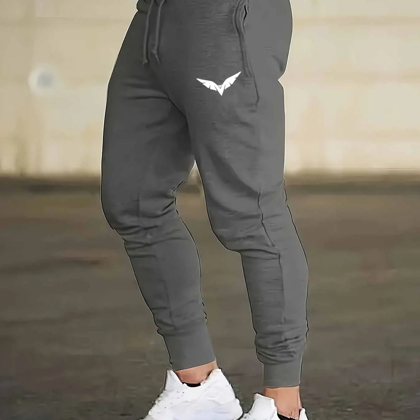 

Мужские повседневные брюки на шнурке с буквенным принтом, трикотажная ткань из 100% полиэстера