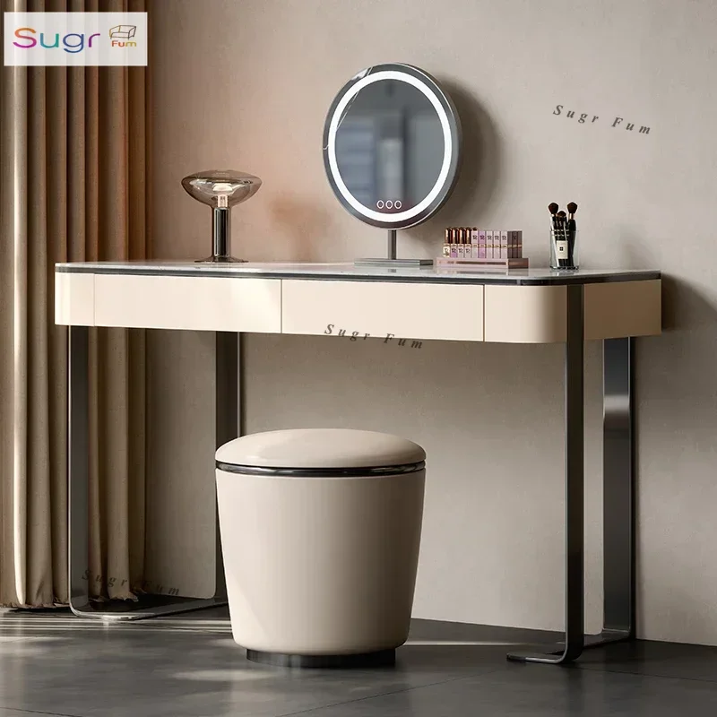 

Italian solid wood dresser modern simple small apartment stainless steel makeup table designer bedroom rock slab makeup table
