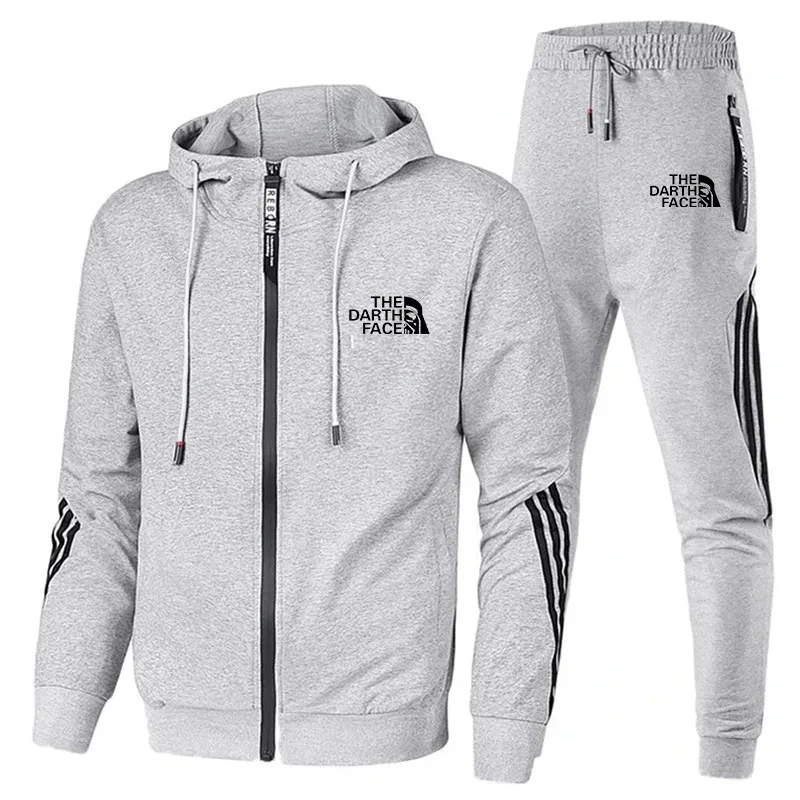 Men's spring and autumn new sportswear fitness basketball jogging 2-piece zip-up hooded jacket + trousers fashion casual suit