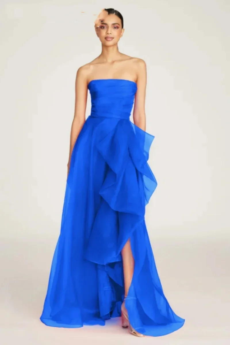 

Romantic Blue A-line Evening Gowns Off Shoulder Strapless Women's Dinner Dresses Wedding Gowns Prom Dresses Evening Gowns
