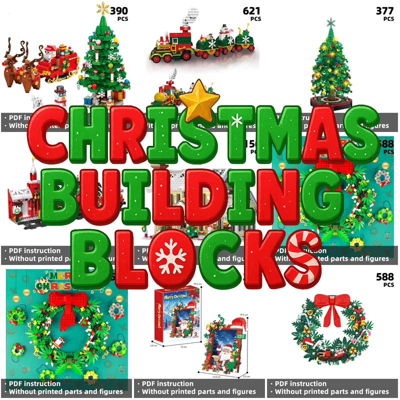 

Christmas Building Blocks Set - Multiple Kits (Tree, Train, Wreath, Santa Sleigh) DIY Xmas Gifts