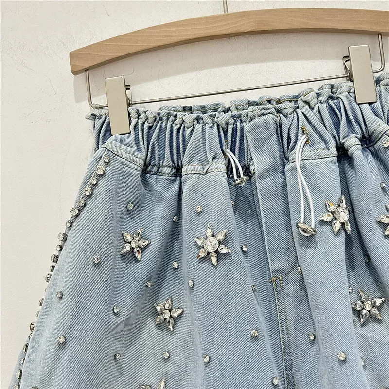 Women Jeans Denim Shorts High Waist Sexy Loose Fit Zipper Fly Diamonds Summer 2026 Washed Pockets Distressed Casual Basics - view 3