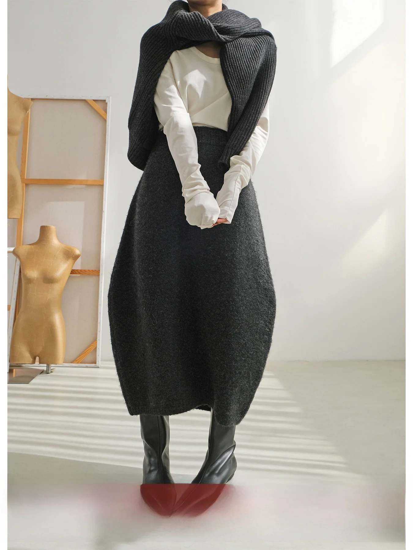 

Вязаная юбка из шерсти VG Corridor с высокой талией, прямого кроя, свободная, универсальная, для весны, осени и зимы...