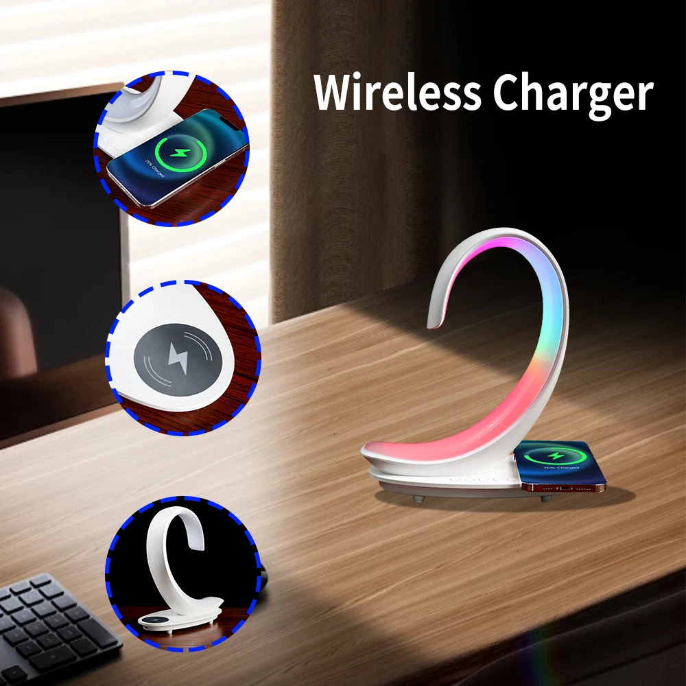 โคมไฟตั้งโต๊ะดนตรีรูปหงส์, โคมไฟข้างเตียงพร้อมไฟหลากสี, การชาร์จแบบไร้สาย, ไฟกลางคืนขนาดเล็ก, ลำโพงในตัว