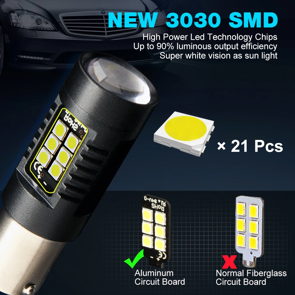 Bombilla led para coche, luces led 1156 P21/5W R5W 3030SMD BA15S P21W LED BAU15S PY21W BAY15D, 12V-24V, 2 uds.