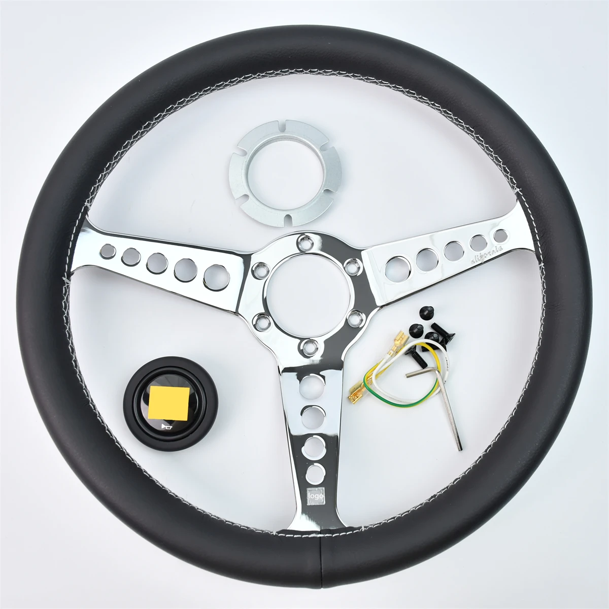 

Tiypeor microfiber leather round hole bracket 45mm deep universal black steering wheel