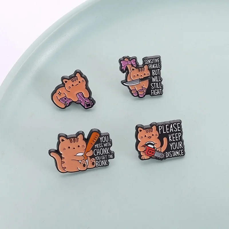 Creative Cartoon Funny Kitten Pin Black and White English Alphabet Metal Badge for Clothing Backpack Accessories Pins For Backpa