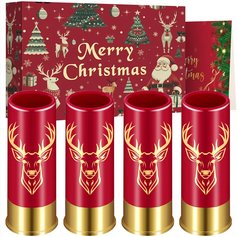 4pcs/set 12GA Suit Small Bullet Shot Cups Elk Design Plastic Shot Glasses for  Bar Club Wedding Party Christmas Gift Set