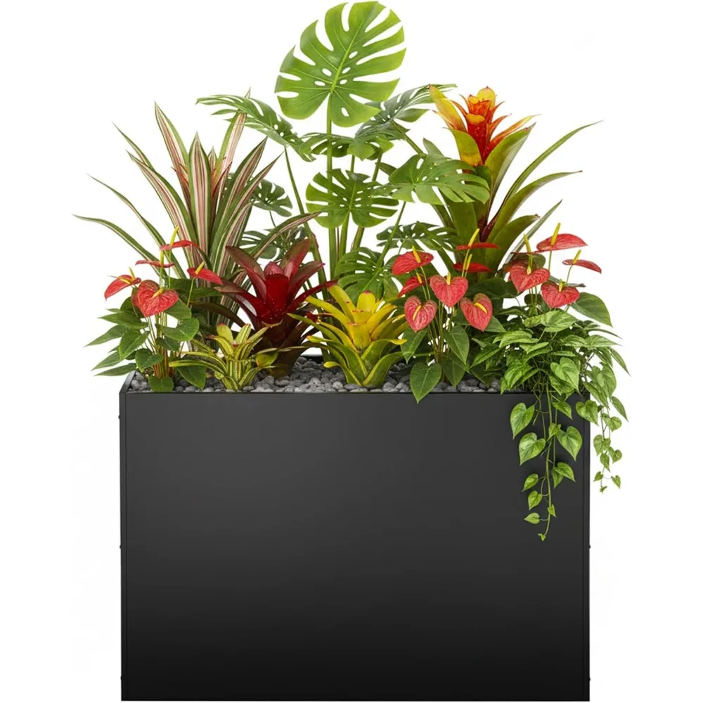 

Metal Rectangular Planter Box, Large Planter Boxes Outdoor, 37''L x 13''W x 26''H Heavy Duty Plant Box with Removable Insert She
