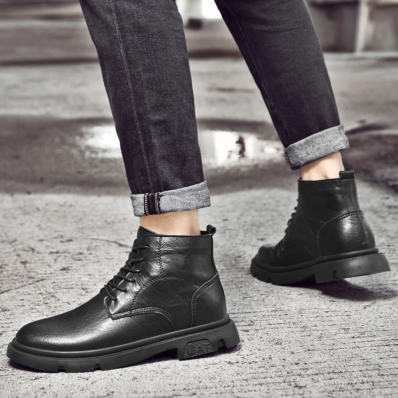 Men Ankle Boots Height Increase Insole 6cm  High Top Sneakers Lift Man Tall Plus Size 37-43