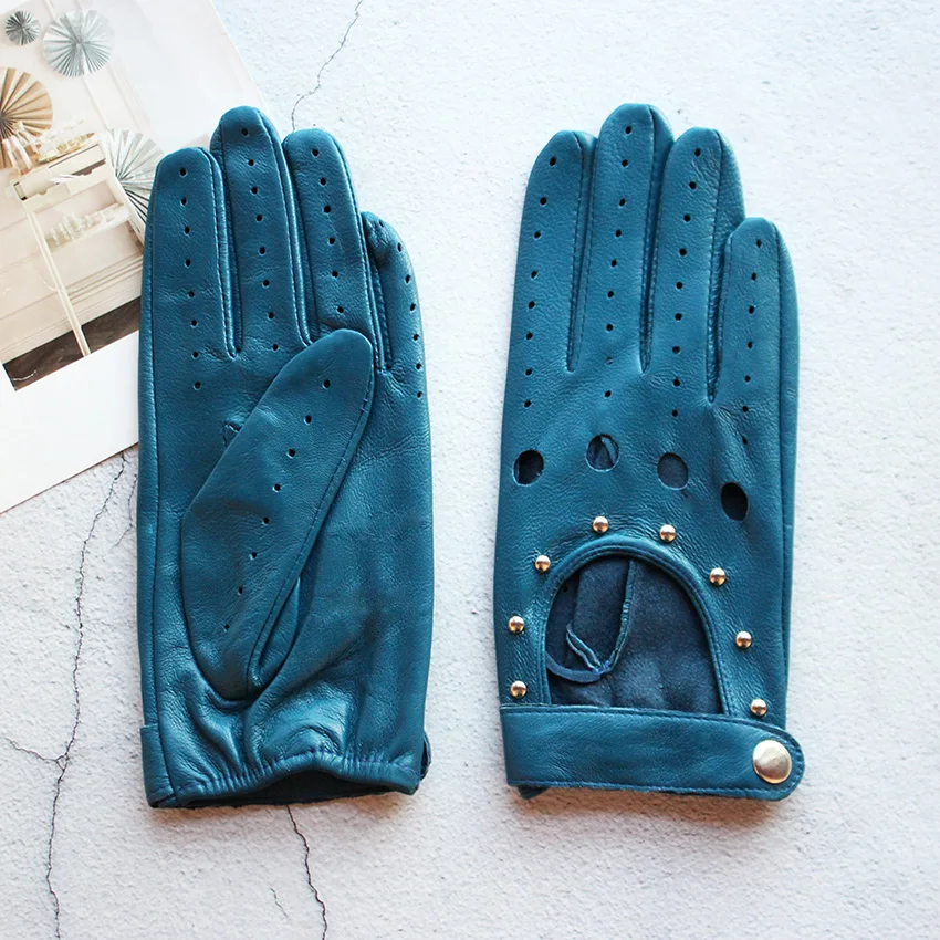 Women\'s Summer Leather Full Finger Gloves Unlined Thin Fashion Spring Autumn Motorcycle Riding Sheepskin Driving